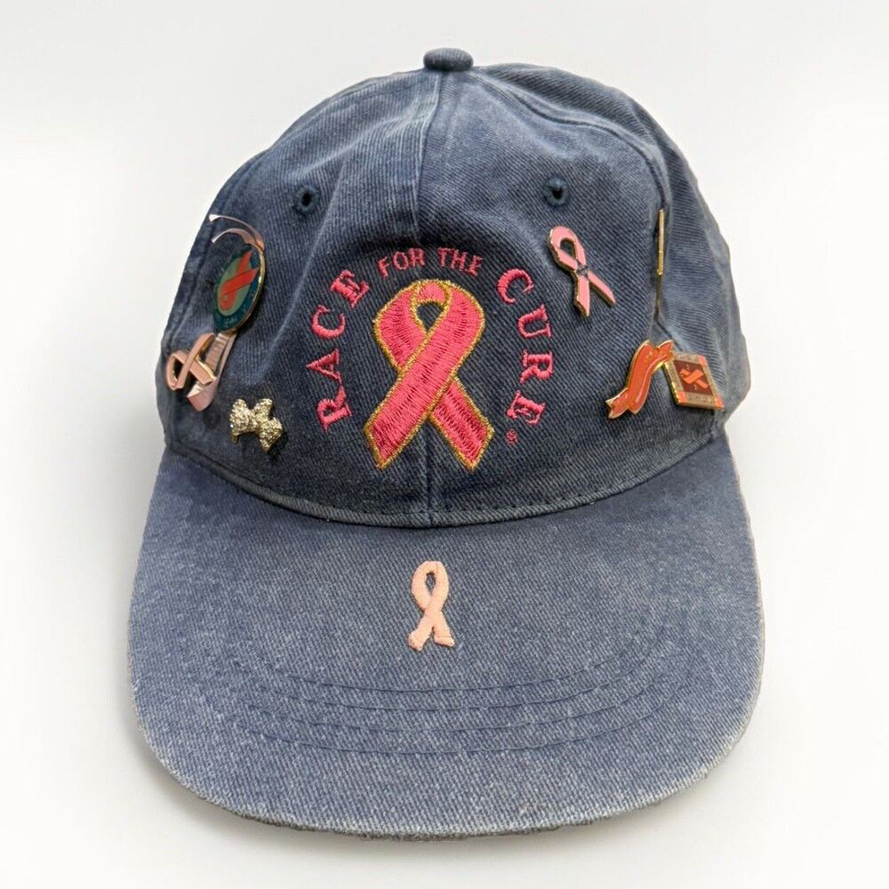 Vintage Unisex Blue Race For The Cure Cancer Adjustable Strapback Hat Cap